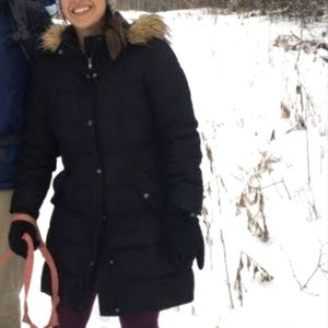 Black puffer coat winter jacket knee length size medium